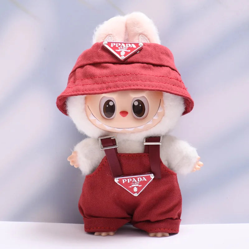 17cm Labubus Mini Doll luxury clothing Outfit Hat Clothes Labubu II Doll Strap pants set Sitting Party Game Toys accessories
