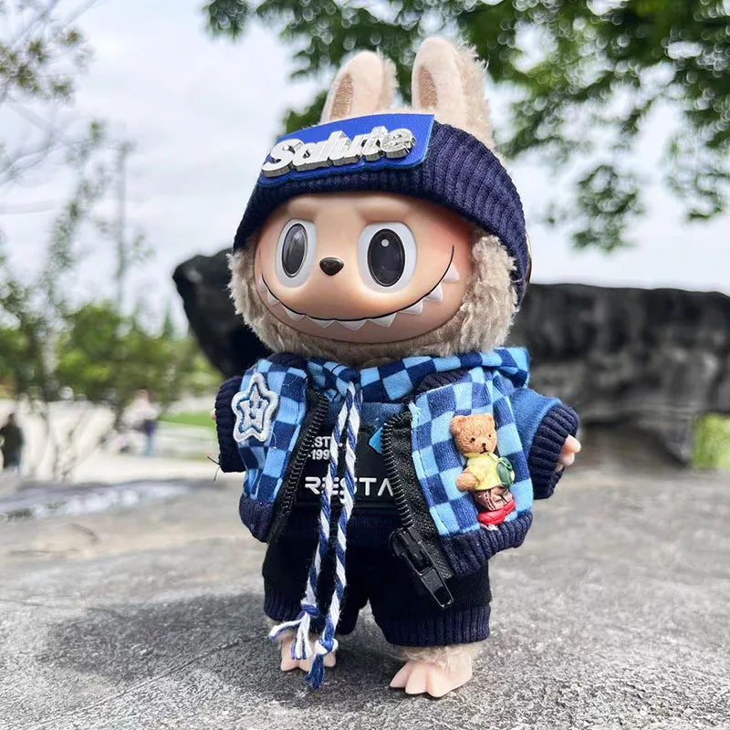 For 17cm Labubu Doll clothes Street Trend Style Set Labubu V1V2 Mini DIY doll outfit fashion boy clothing shoes accessories