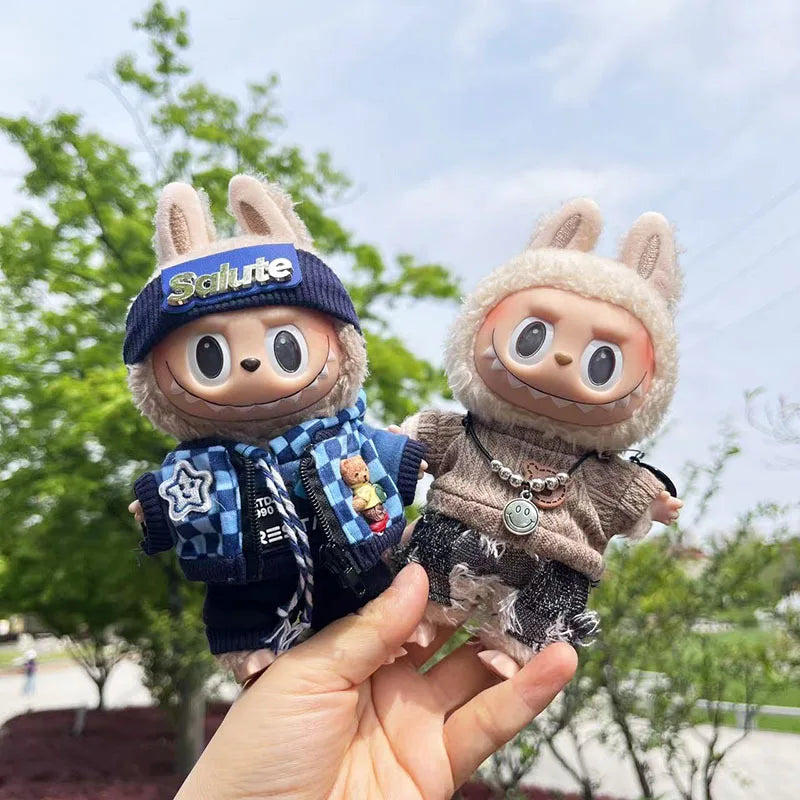 For 17cm Labubu Doll clothes Street Trend Style Set Labubu V1V2 Mini DIY doll outfit fashion boy clothing shoes accessories