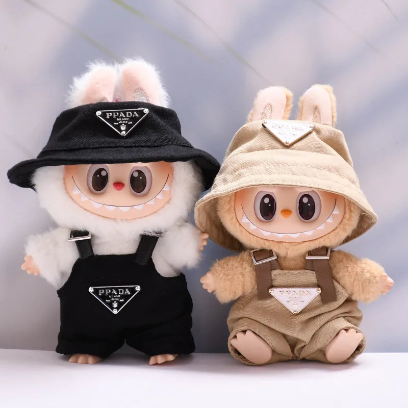 17cm Labubus Mini Doll luxury clothing Outfit Hat Clothes Labubu II Doll Strap pants set Sitting Party Game Toys accessories
