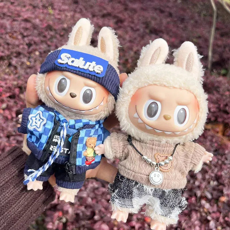 For 17cm Labubu Doll clothes Street Trend Style Set Labubu V1V2 Mini DIY doll outfit fashion boy clothing shoes accessories
