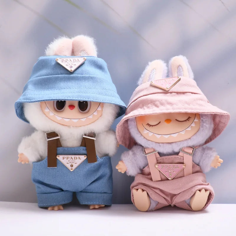 17cm Labubus Mini Doll luxury clothing Outfit Hat Clothes Labubu II Doll Strap pants set Sitting Party Game Toys accessories
