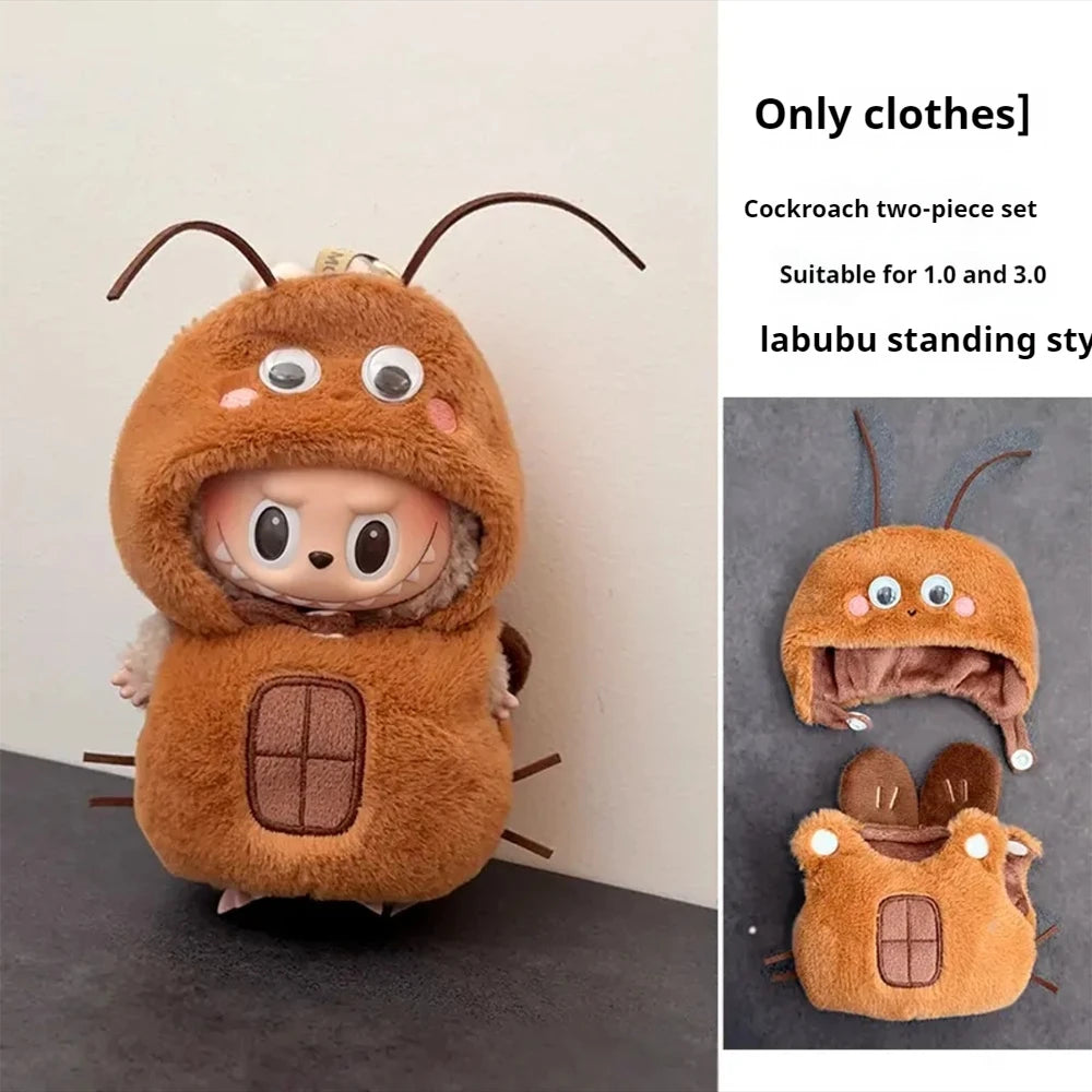 17cm The Monsters Wacky Mini Plush Doll'S Clothes Outfit Accessories Labubu Idol V1 V2 Bee Dinosaur Shark Costume Clothing Gift