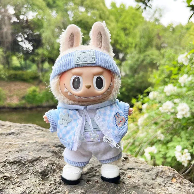 For 17cm Labubu Doll clothes Street Trend Style Set Labubu V1V2 Mini DIY doll outfit fashion boy clothing shoes accessories