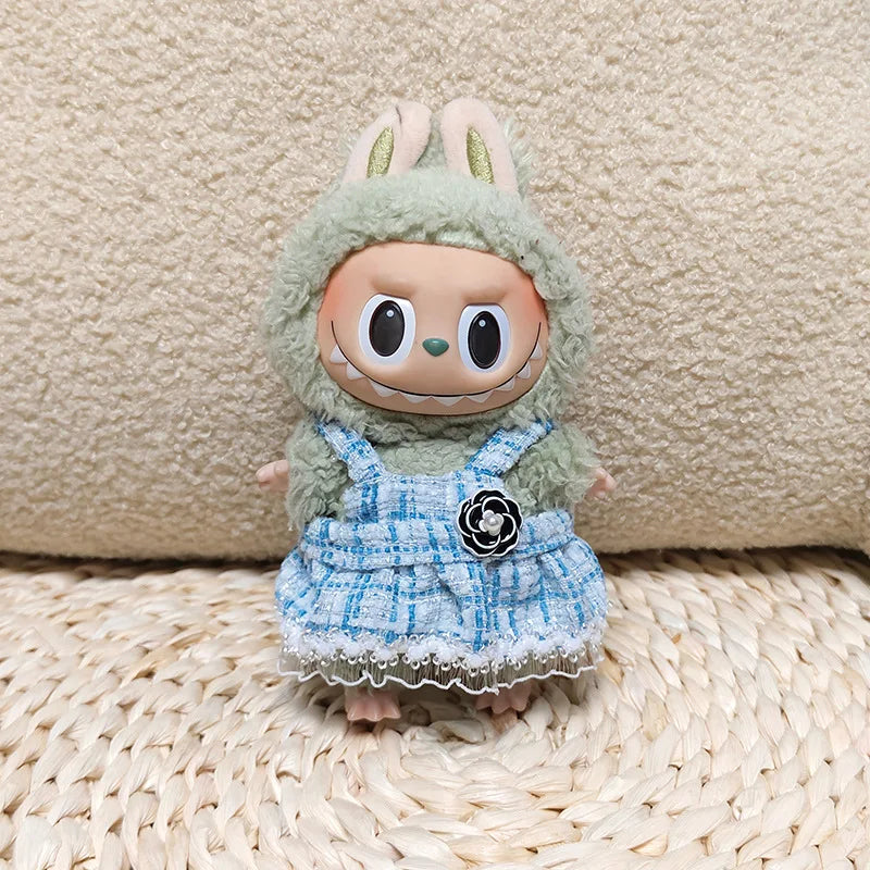 17cm Labubus Mini Doll luxury clothing set Bow headband dress Outfit Labubu II Doll Sitting Party Game Clothes Toys accessories
