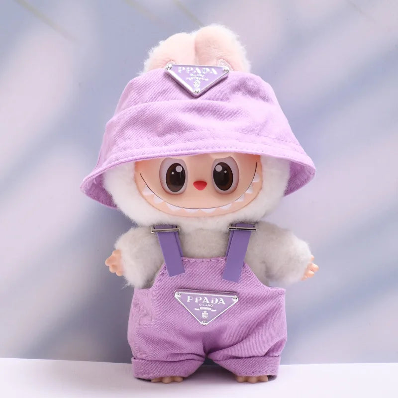 17cm Labubus Mini Doll luxury clothing Outfit Hat Clothes Labubu II Doll Strap pants set Sitting Party Game Toys accessories