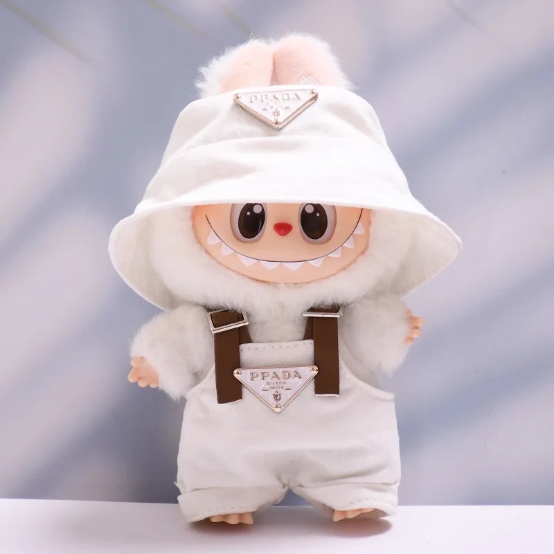 17cm Labubus Mini Doll luxury clothing Outfit Hat Clothes Labubu II Doll Strap pants set Sitting Party Game Toys accessories