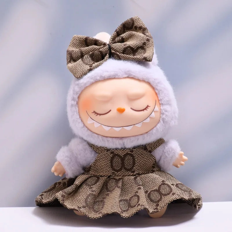 17cm Labubus Mini Doll luxury clothing set Bow headband dress Outfit Labubu II Doll Sitting Party Game Clothes Toys accessories