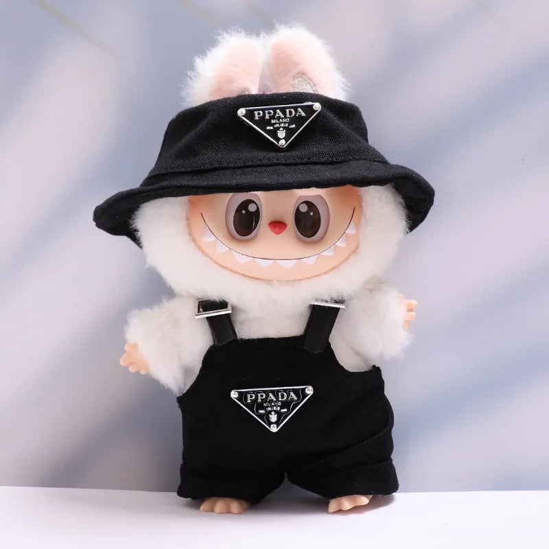 17cm Labubus Mini Doll luxury clothing Outfit Hat Clothes Labubu II Doll Strap pants set Sitting Party Game Toys accessories