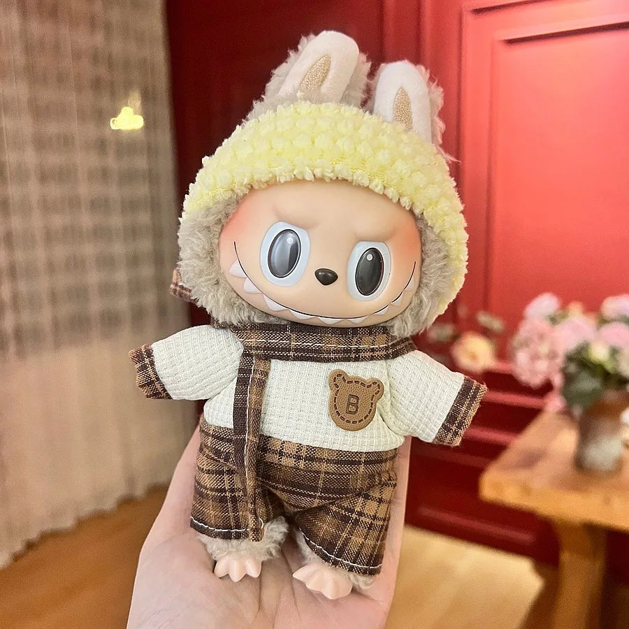 For 17cm V1V2 Labubu mcdonalds clothes outfit Working Girl Set Cute Doll workwear Clothing boy outfit overalls accessories