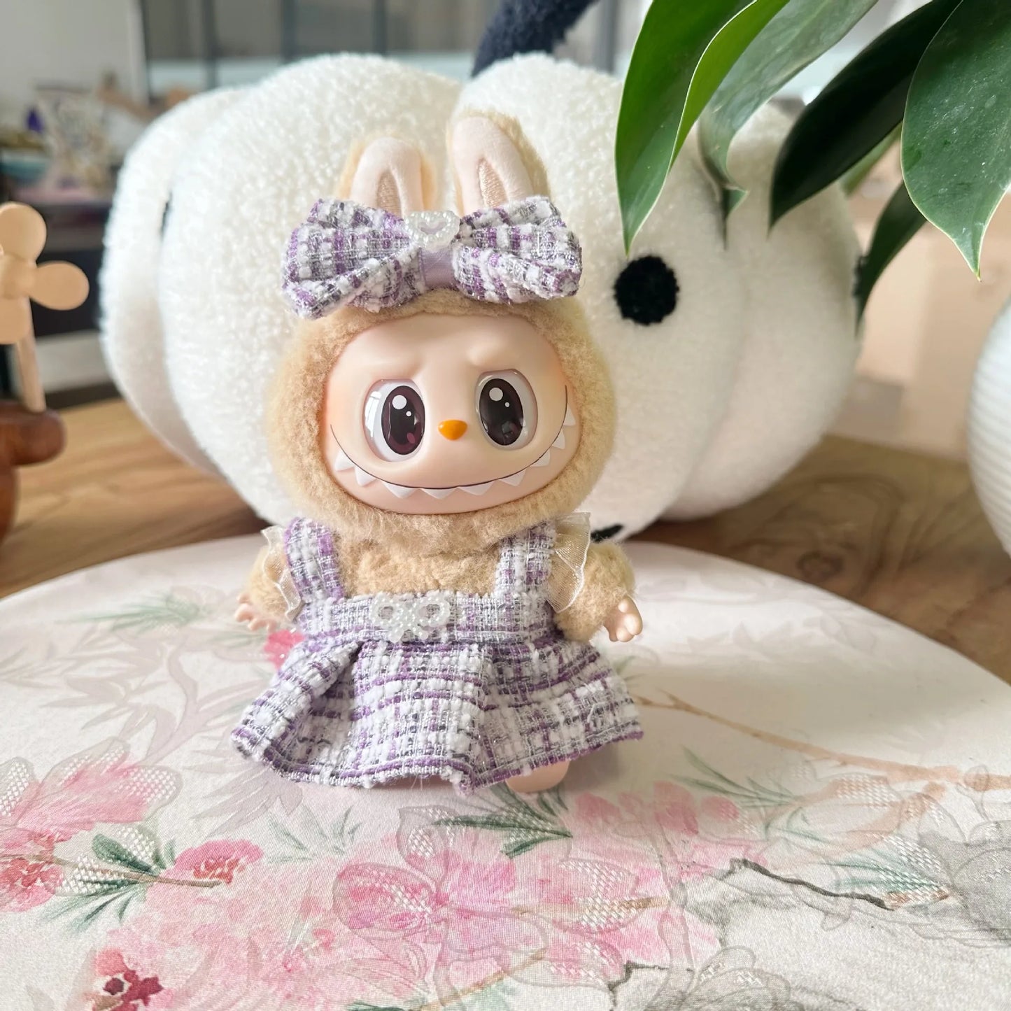 17cm Labubus Mini Doll luxury clothing set Bow headband dress Outfit Labubu II Doll Sitting Party Game Clothes Toys accessories