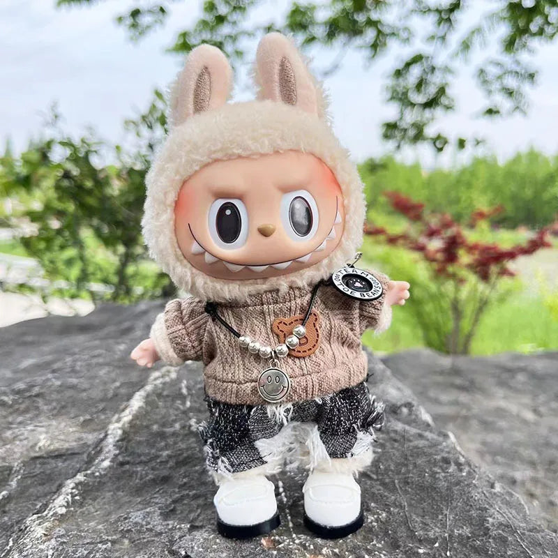 For 17cm Labubu Doll clothes Street Trend Style Set Labubu V1V2 Mini DIY doll outfit fashion boy clothing shoes accessories