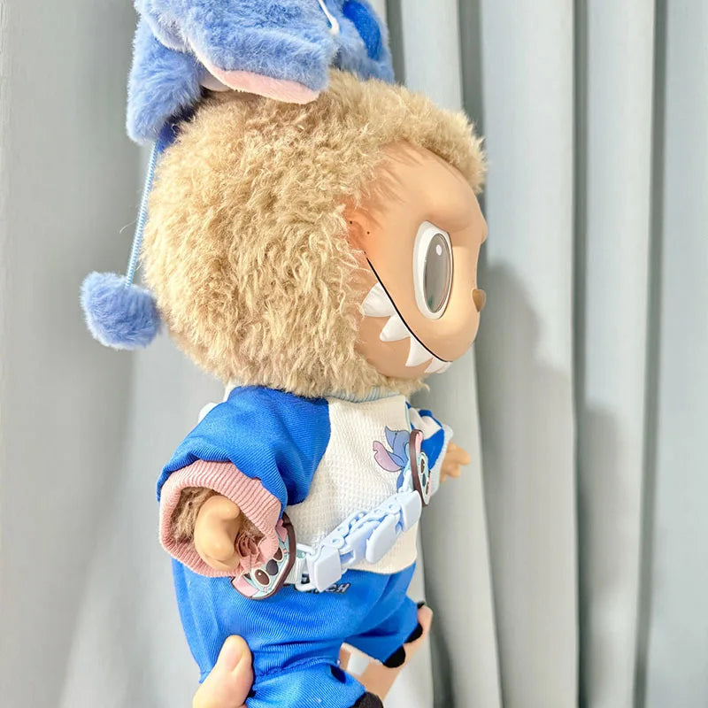 For 38cm Labubu Plush Doll Clothes Kawaii Stitch Labubu Doll Clothing Stitch Set Cute Blue Shoes Clothing Accessories