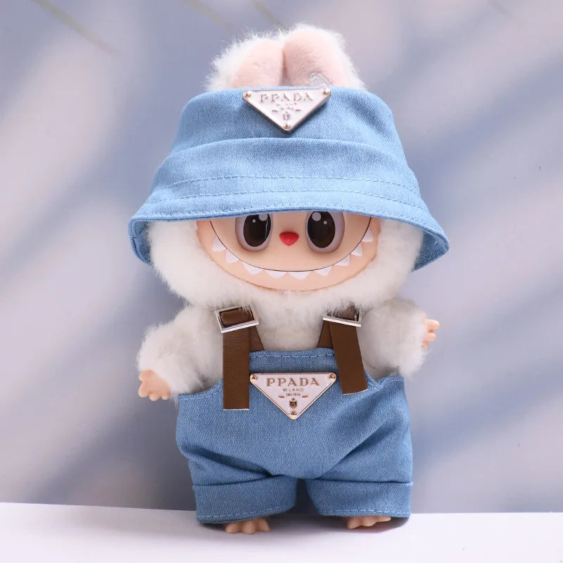 17cm Labubus Mini Doll luxury clothing Outfit Hat Clothes Labubu II Doll Strap pants set Sitting Party Game Toys accessories