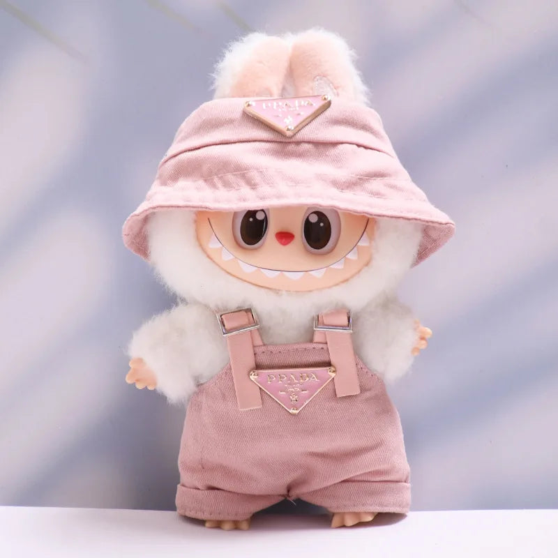 17cm Labubus Mini Doll luxury clothing Outfit Hat Clothes Labubu II Doll Strap pants set Sitting Party Game Toys accessories