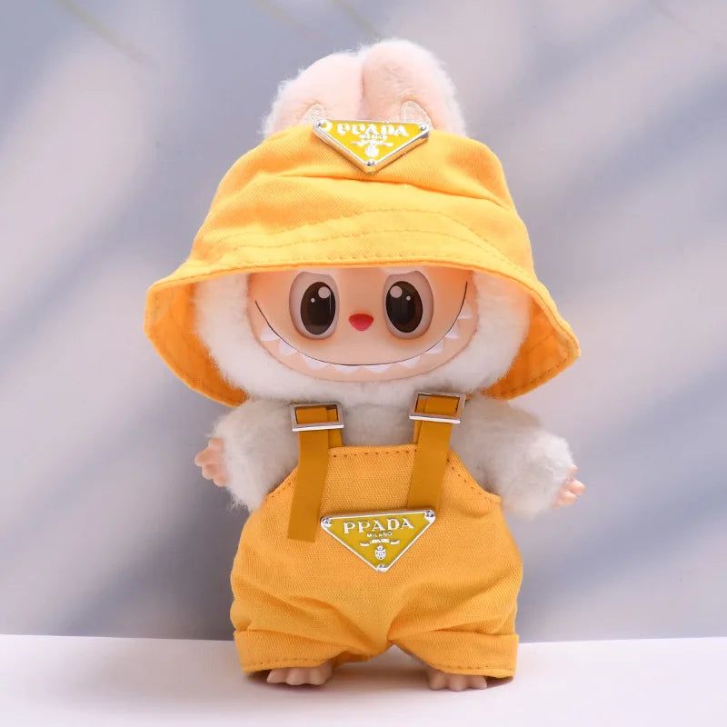 17cm Labubus Mini Doll luxury clothing Outfit Hat Clothes Labubu II Doll Strap pants set Sitting Party Game Toys accessories