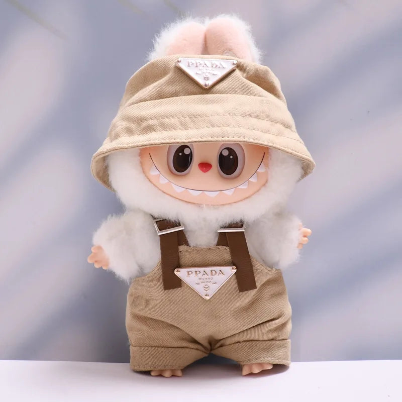 17cm Labubus Mini Doll luxury clothing Outfit Hat Clothes Labubu II Doll Strap pants set Sitting Party Game Toys accessories