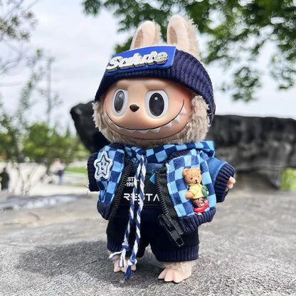 For 17cm Labubu Doll clothes Street Trend Style Set Labubu V1V2 Mini DIY doll outfit fashion boy clothing shoes accessories