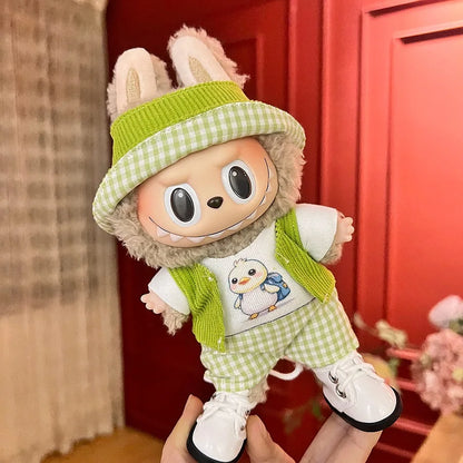 For 17cm V1V2 Labubu mcdonalds clothes outfit Working Girl Set Cute Doll workwear Clothing  boy outfit overalls accessories