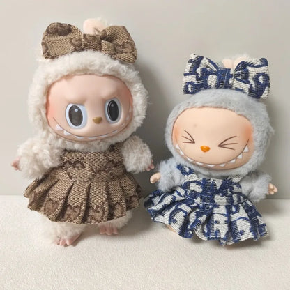 17cm Labubus Mini Doll luxury clothing set Bow headband dress Outfit  Labubu II Doll Sitting Party Game Clothes Toys accessories