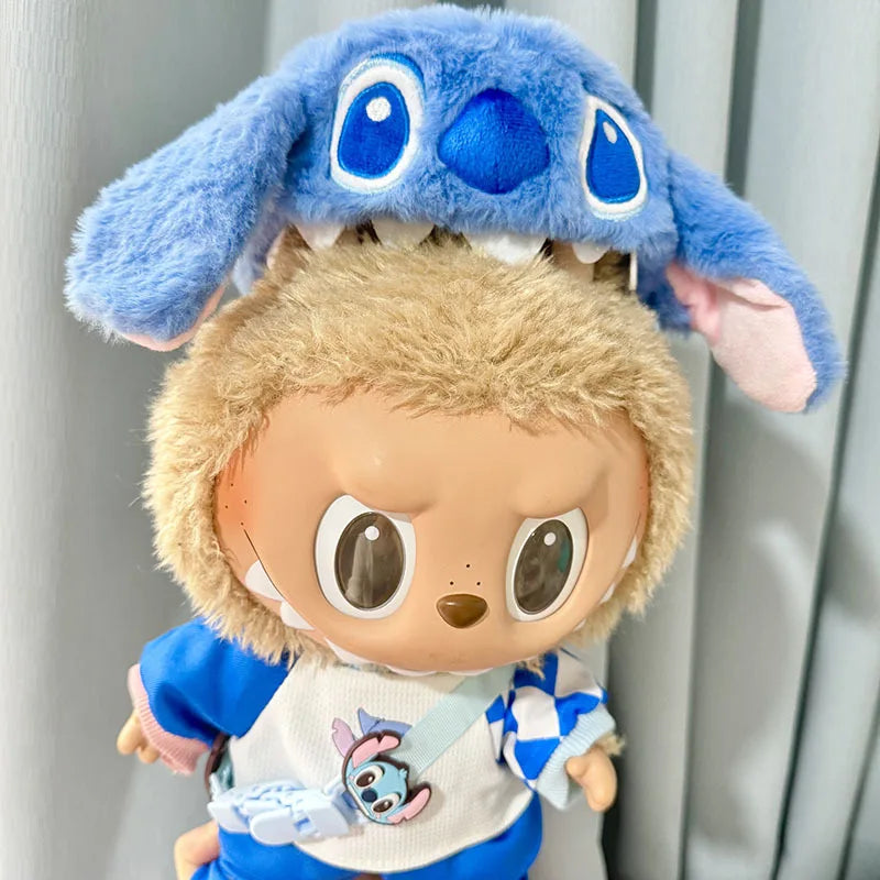 For 38cm Labubu Plush Doll Clothes Kawaii Stitch Labubu Doll Clothing Stitch Set Cute Blue Shoes Clothing Accessories
