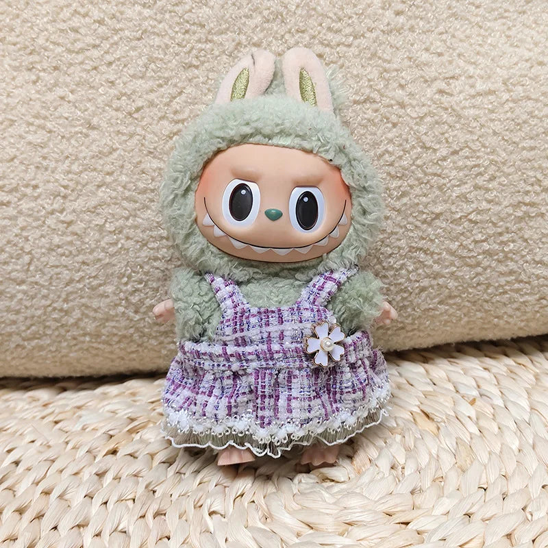 17cm Labubus Mini Doll luxury clothing set Bow headband dress Outfit  Labubu II Doll Sitting Party Game Clothes Toys accessories