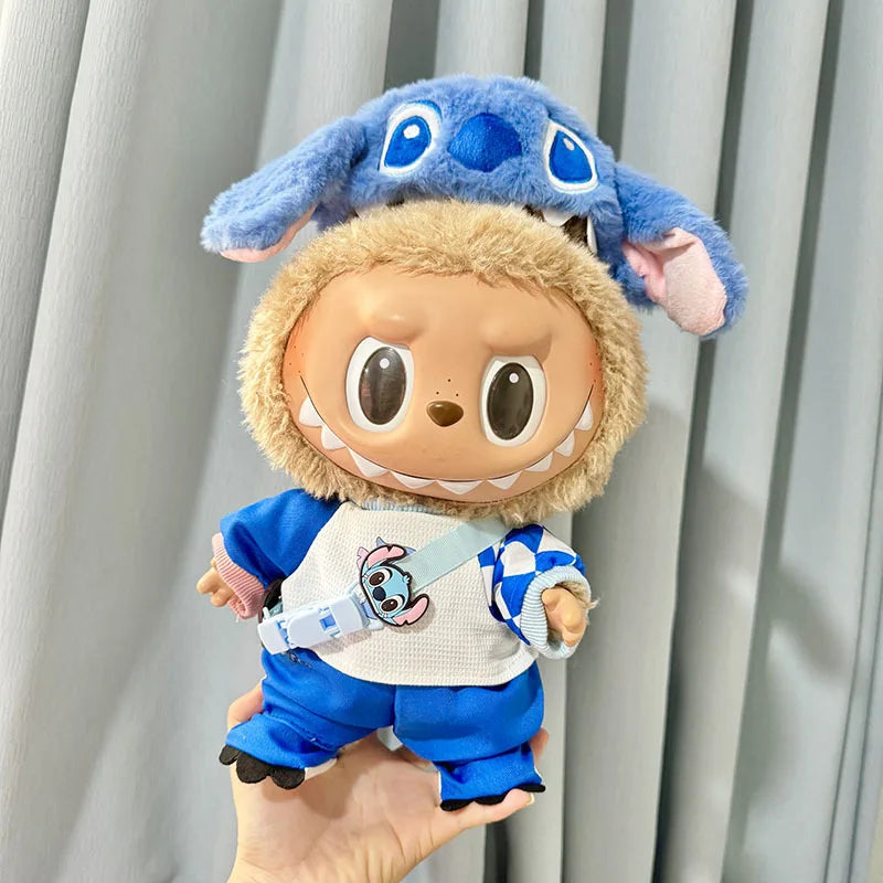 For 38cm Labubu Plush Doll Clothes Kawaii Stitch Labubu Doll Clothing Stitch Set Cute Blue Shoes Clothing Accessories