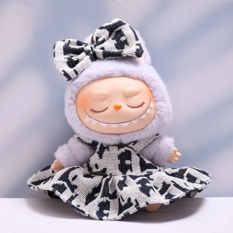17cm Labubus Mini Doll luxury clothing set Bow headband dress Outfit  Labubu II Doll Sitting Party Game Clothes Toys accessories