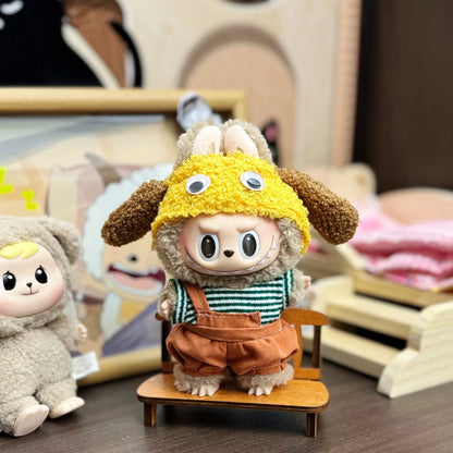 For 17cm V1V2 Labubu clothes Knitted hat Sweater overalls set Labubu Sitting Party Doll clothing Cute Dog hat accessories
