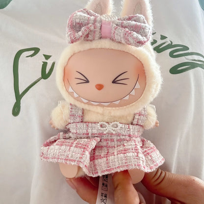 17cm Labubus Mini Doll luxury clothing set Bow headband dress Outfit  Labubu II Doll Sitting Party Game Clothes Toys accessories