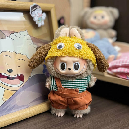 For 17cm V1V2 Labubu clothes Knitted hat Sweater overalls set Labubu Sitting Party Doll clothing Cute Dog hat accessories