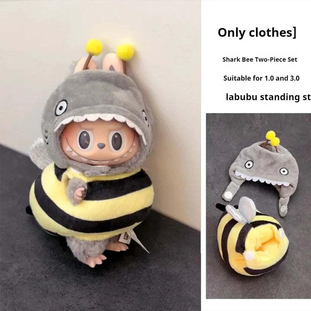 17cm The Monsters Wacky Mini Plush Doll'S Clothes Outfit Accessories Labubu Idol V1 V2 Bee Dinosaur Shark Costume Clothing Gift