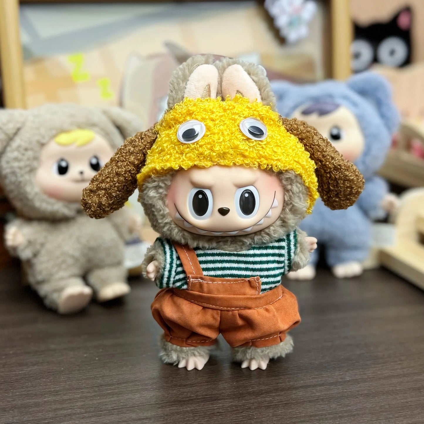 For 17cm V1V2 Labubu clothes Knitted hat Sweater overalls set Labubu Sitting Party Doll clothing Cute Dog hat accessories