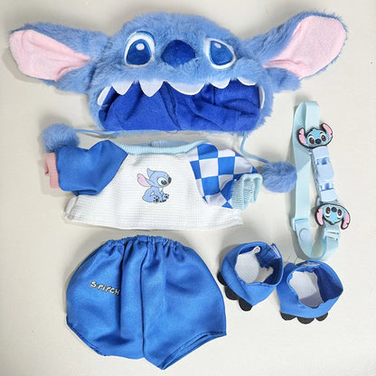 For 38cm Labubu Plush Doll Clothes Kawaii Stitch Labubu Doll Clothing Stitch Set Cute Blue Shoes Clothing Accessories
