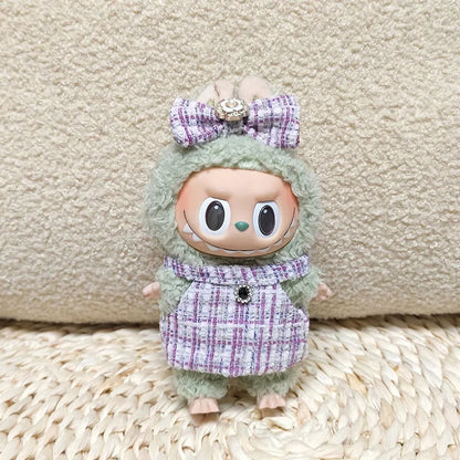 17cm Labubus Mini Doll luxury clothing set Bow headband dress Outfit  Labubu II Doll Sitting Party Game Clothes Toys accessories