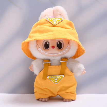17cm Labubus Mini Doll luxury clothing Outfit Hat Clothes Labubu II Doll Strap pants set Sitting Party Game Toys accessories