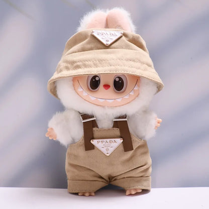 17cm Labubus Mini Doll luxury clothing Outfit Hat Clothes Labubu II Doll Strap pants set Sitting Party Game Toys accessories