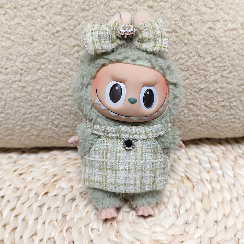 17cm Labubus Mini Doll luxury clothing set Bow headband dress Outfit  Labubu II Doll Sitting Party Game Clothes Toys accessories